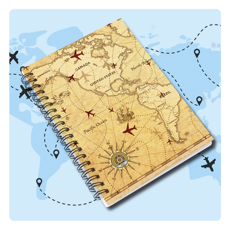 Cuaderno rutas aéreas con carátula de mapa antiguo