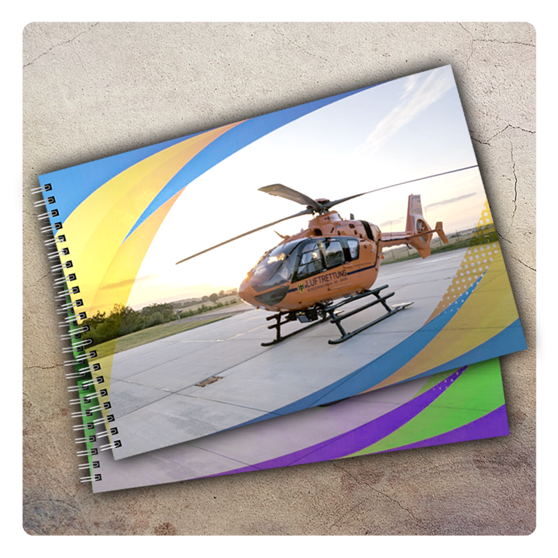 Cuadernos, libretas, agendas con motivos de aviación para pilotos de aviones y de helicópteros