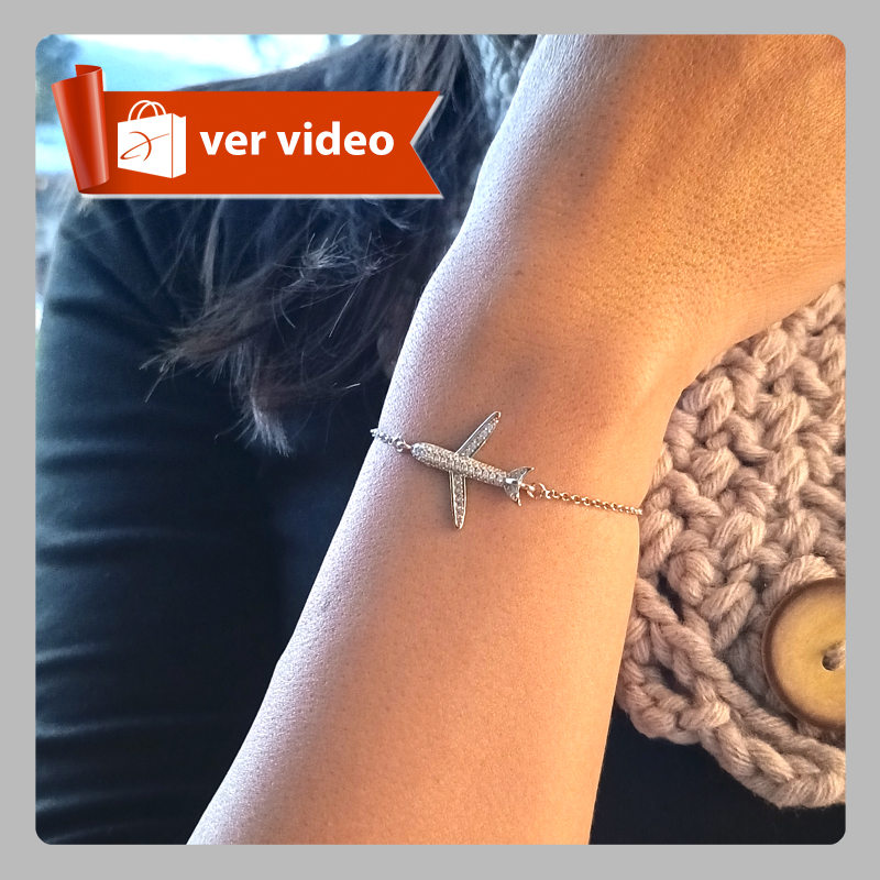 Pulsera en Acero con dije de avión en Rodio con brillantes