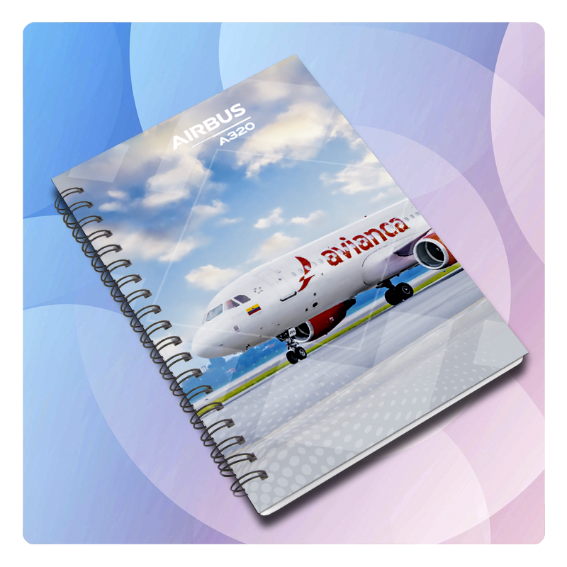 Cuaderno airbus A320 aerolínea avianca personalizado, libretas, agendas con motivos de aviación, aviones y helicópteros