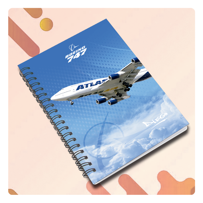 Cuaderno boeing b747 atlas personalizado, libretas, agendas con motivos de aviación, aviones y helicópteros