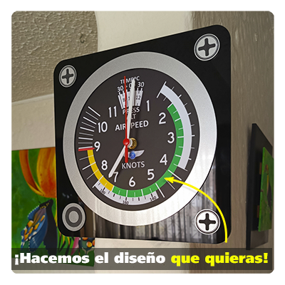 Reloj de pared velocímetro avión, airpeed indicator clock, intrumentos de vuelo de avión y helicóptero