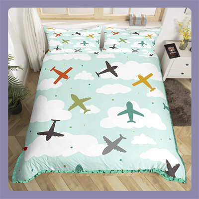 Cubrelechos acolchados, duvets, plumones, almohadas, cojines con 
estampado de aviones y diseños de aviación