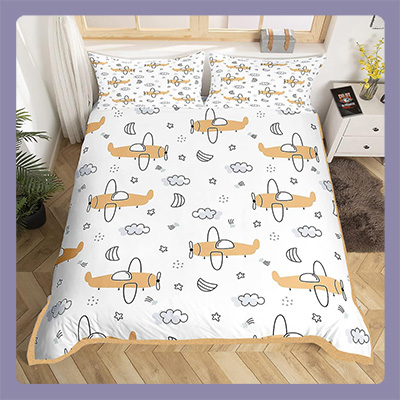 Cubrelechos acolchados, duvets, plumones, almohadas, cojines con 
estampado de aviones y diseños de aviación