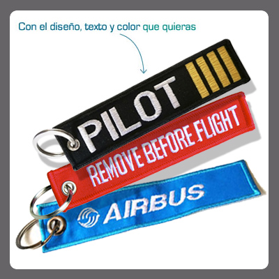 llaveros bordados, estamados en tela con motivos de aviación personalizados, pilot, remove before flight, aviones y helicópteros, tejidos, cromados, acrílico, metal