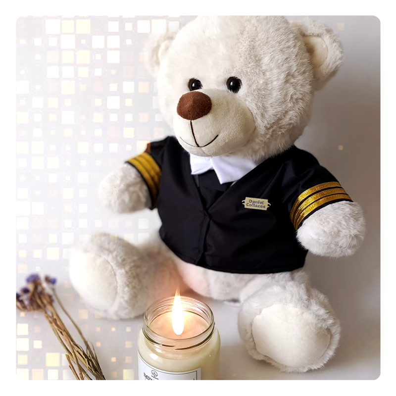 Osito mediano en peluche vestido de piloto aviador, Muñecos aviadores, ositos, oso piloto, muñequería con temática de aviación y muñecos personalizados en fleece y peluche