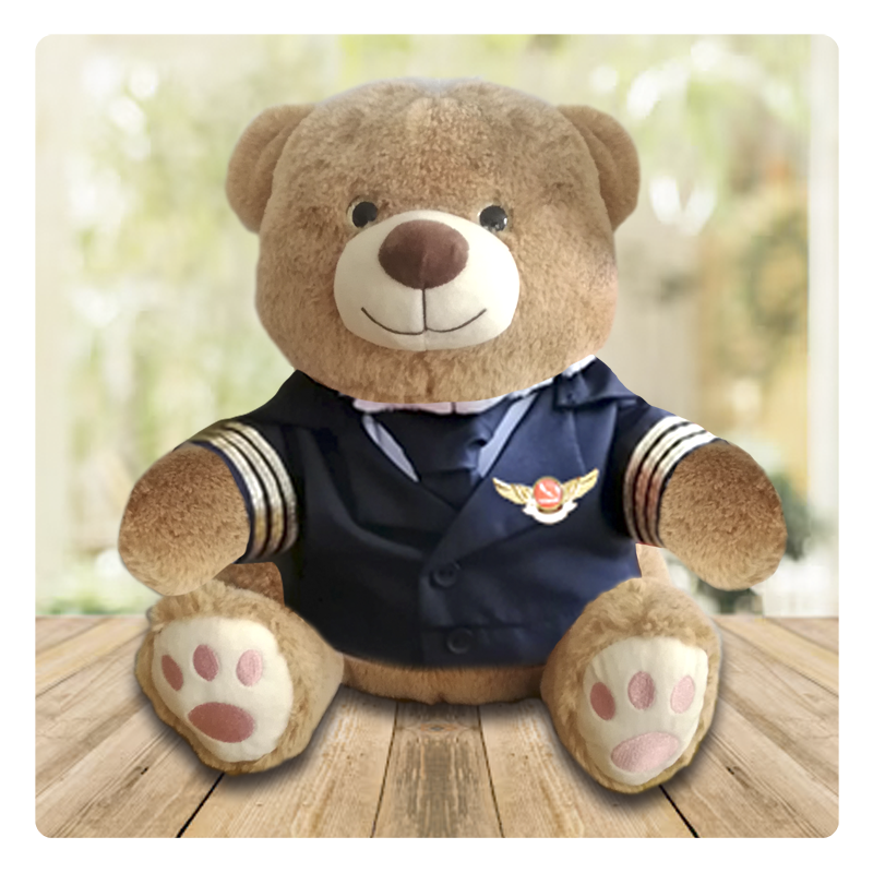 Osito mediano en peluche vestido de piloto aviador, Muñecos aviadores, ositos, oso piloto, muñequería con temática de aviación y muñecos personalizados en fleece y peluche