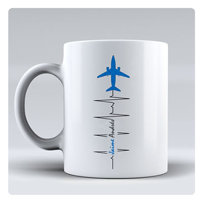 Mugs, pocillos, tazas con motivos de aviones y helicópteros. Regalos con temática de aviación