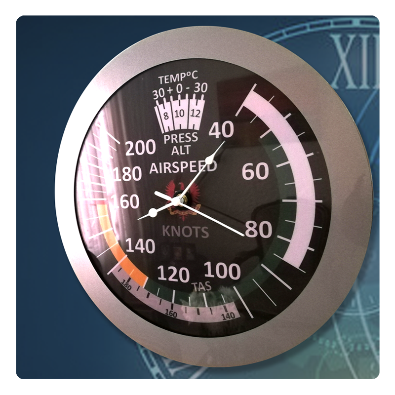 Reloj de pared velocímetro avión, airpeed indicator clock, intrumentos de vuelo de avión y helicóptero