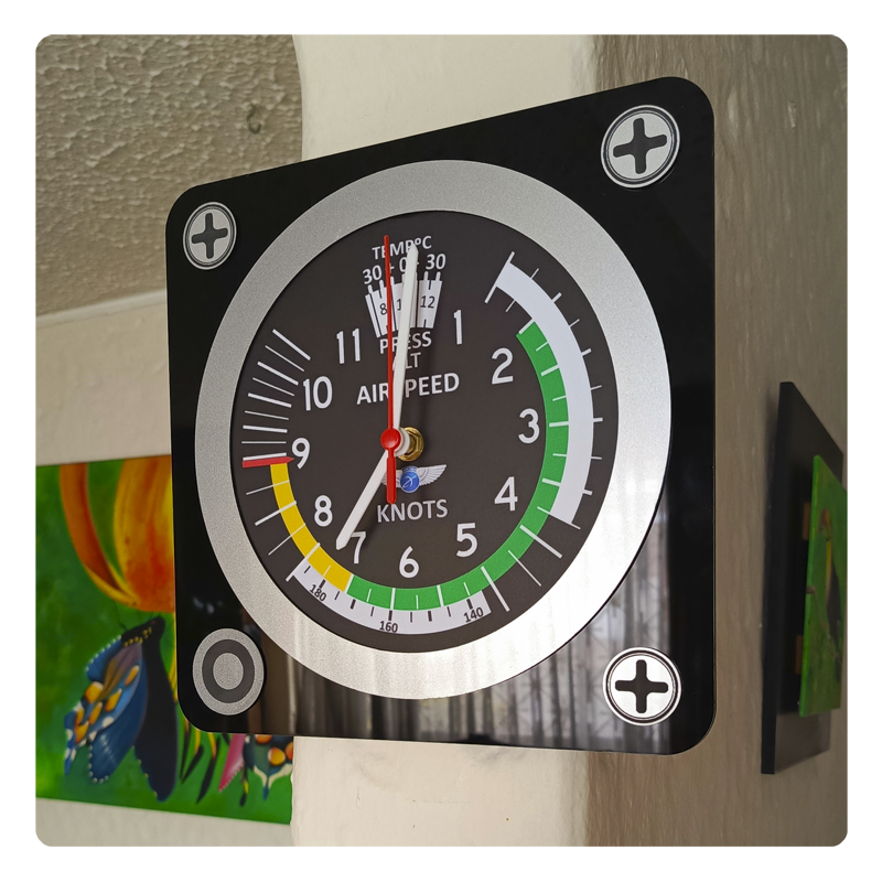 Reloj de pared velocímetro avión, airpeed indicator clock, intrumentos de vuelo de avión y helicóptero